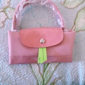 NWT Small Pink Longchamp Le Pliage Green Series Tote Canvas Handbag S